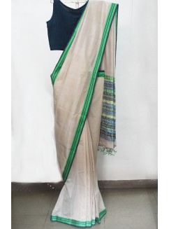 Beige, Handwoven Organic Cotton, Textured Weave , Jacquard, Work Wear, Saree  